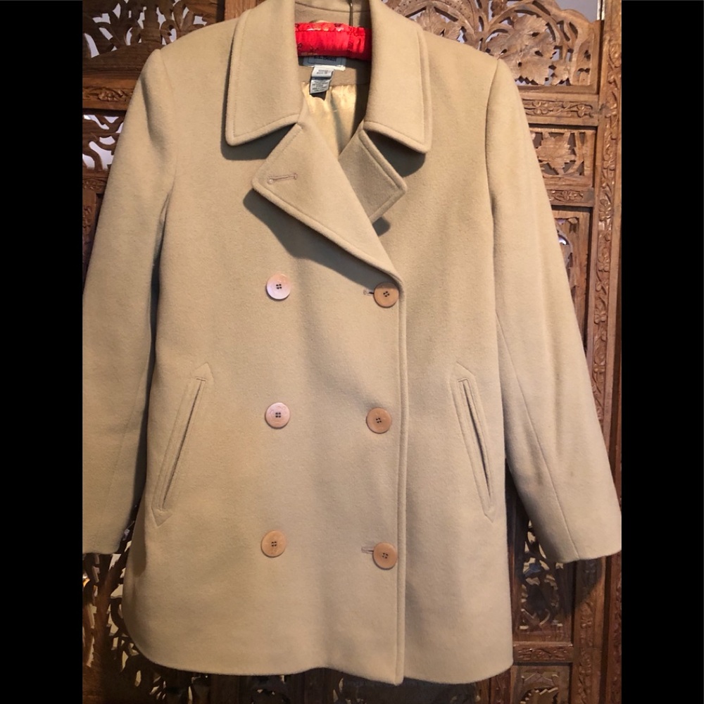 L.L.Bean Camel Wool Cashmere Double Breasted Coat medium fit